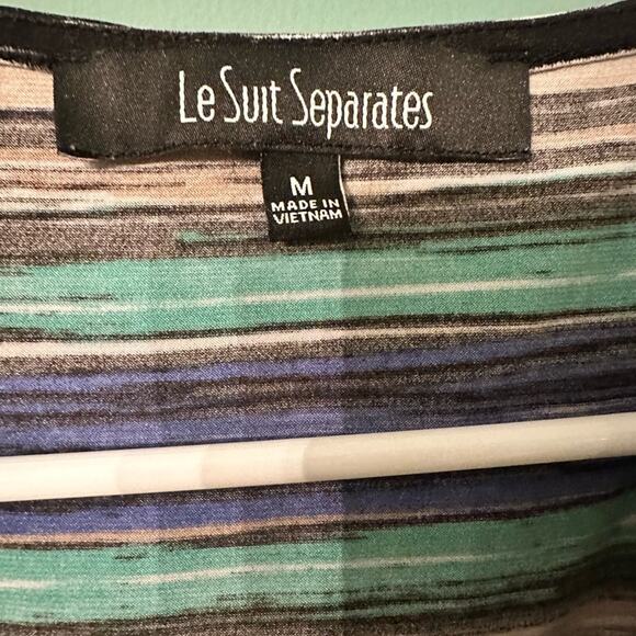 Le Suit Separates Sleeveless Blouse Green and Blue Striped Size medium - Picture 2 of 3